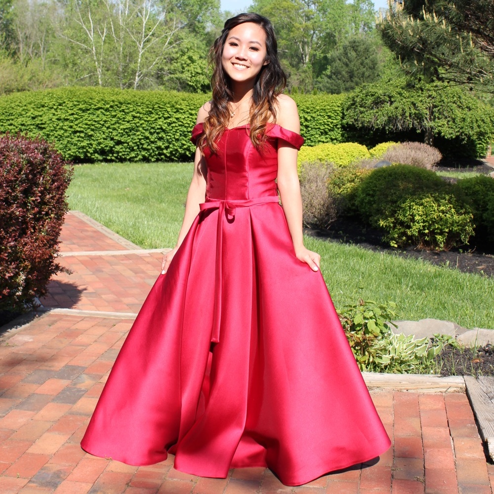 Off Shoulder Red Ball Gown